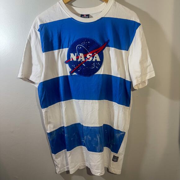 Y2K Southpole NASA Striped Graphic T-Shirt | Embroidered Patch Streetwear Tee - Picture 1 of 5
